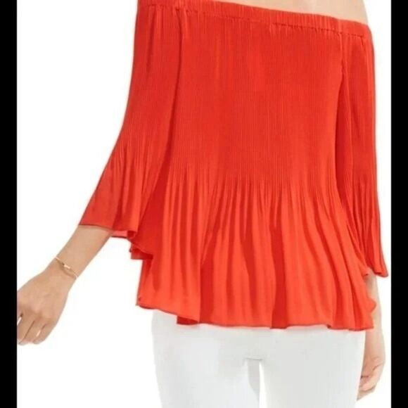 2/$30 Vince Camuto Accordion Pleated Off the Shoulder Flowy Top Blouse Medium - Picture 3 of 10
